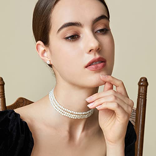 BABEYOND Round Imitation Pearl Choker Necklace Multi Strands Choker 20s Flapper Necklace Accessories for Gatsby Themed Party - style: 3-layer