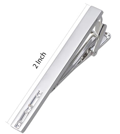 Men Crystal Tie Clip Tie Bar for Regular Necktie Silver In Gift Case | Purple/Blue/Red/Black/White Crystal Tie Pin for Men Business Anniversary Wedding Party Office Formal Daily Occasions Suit - style: White Crystal