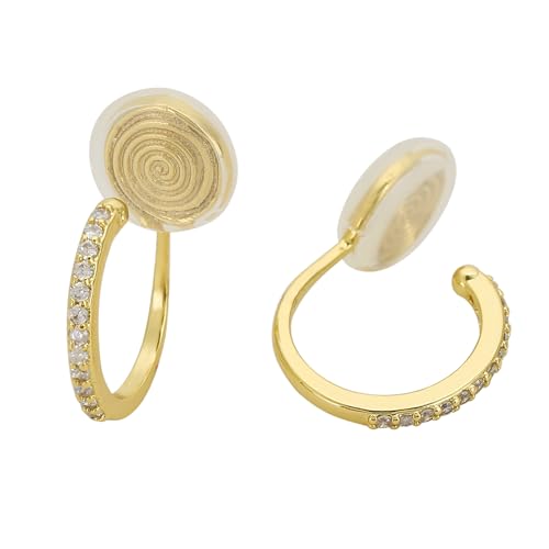 Clip On Hoop Earrings for Women Non Pierced Cubic Zirconia Huggie Hoops 14K Gold Plated CZ Clip On Earrings Adjustable No Piercing Fake Earrings - color: Gold, size: 15 MM