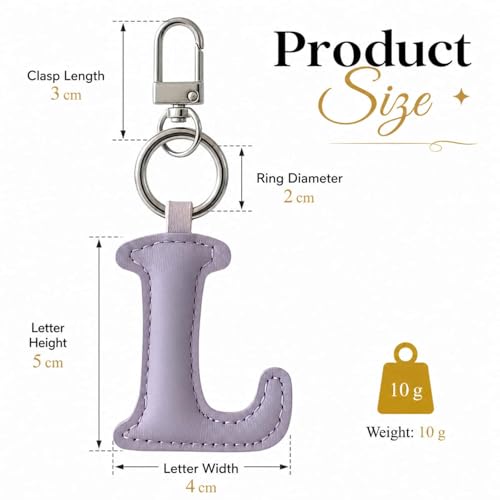 Initial Letter Keychain,Stainless Steel,Colorful Faux Leather Keyring for Backpack,Purse,Car Keys,Gift for Men Women - color: L