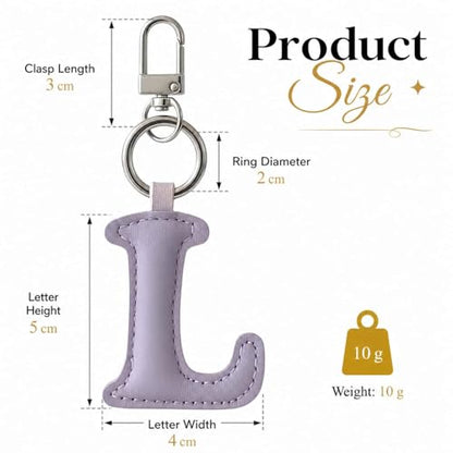 Initial Letter Keychain,Stainless Steel,Colorful Faux Leather Keyring for Backpack,Purse,Car Keys,Gift for Men Women - color: L