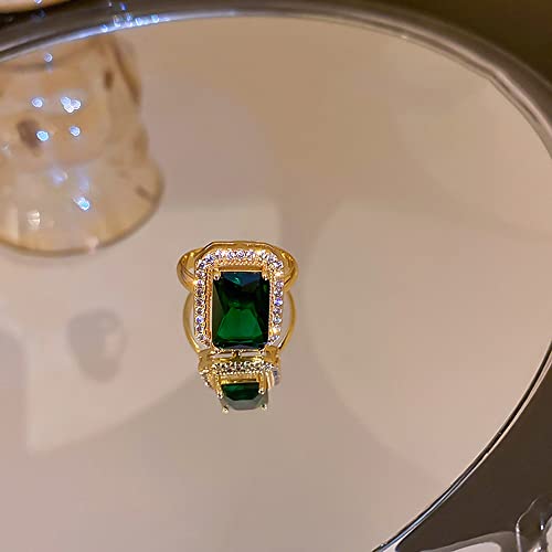 Green Gemstone Statement Ring Women's Classical Engagement Crystal Wedding Party Open Rings Cubic Zirconia Adjustable Finger Gold-Tone Plated for Women Mom Valentine's Day Anniversary Jewelry Gift