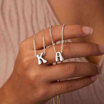 Bubble Gold Initial Necklaces for Women,14K Gold Plated A-Z Initial Necklaces for Women, Chunky balloon letter name Pendant Necklace Fashion Jewelry Gifts - color: H, style: Silver