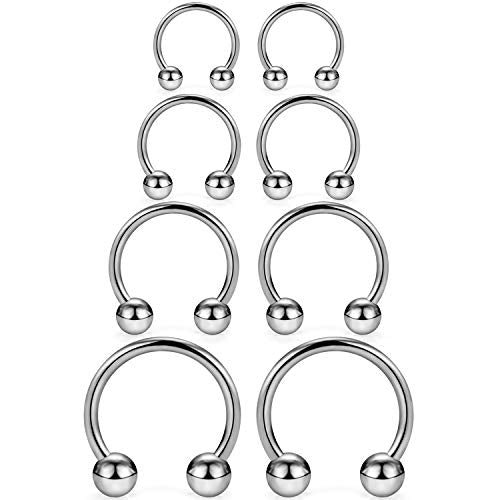 SCERRING 2-8PCS 16G G23 Titanium Horseshoe Septum Ring Nose Rings Hoop Helix Daith Cartilage Tragus Earrings Nipple Eyebrow Body Piercing Jewelry 8mm 10mm 12mm 14mm - style: 8PCS - 16G Mix Sizes