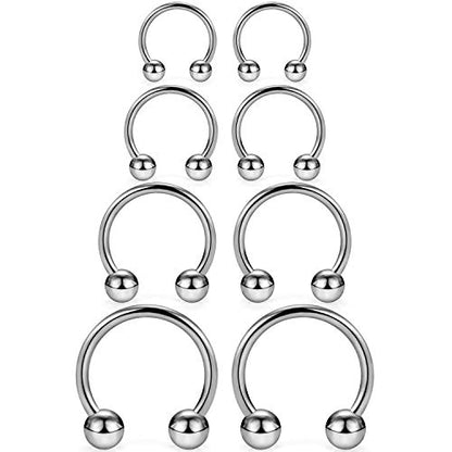 SCERRING 2-8PCS 16G G23 Titanium Horseshoe Septum Ring Nose Rings Hoop Helix Daith Cartilage Tragus Earrings Nipple Eyebrow Body Piercing Jewelry 8mm 10mm 12mm 14mm - style: 8PCS - 16G Mix Sizes