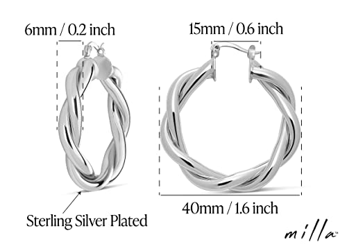 Milla Twisted Hoop Earrings for Women – Hypoallergenic Silver or Gold Statement Hoops – Lightweight & Easy to Wear - color: Silver Plated / 1.6 in / Small