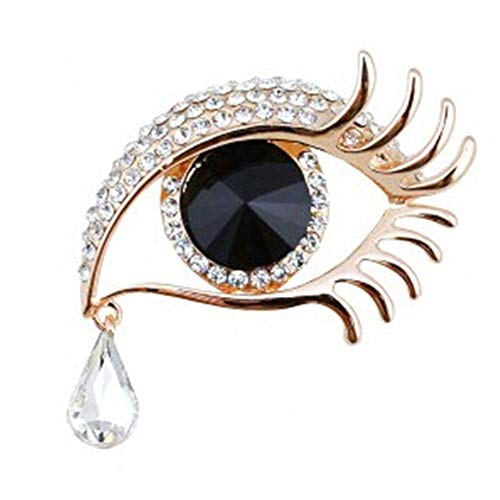 Angel Tears Brooch Pins, Elegant Rhinestone Sapphire Big Eyes Alloy Long Eyelashes Corsage Breastpin for Women Jewelry - color: Gold＋Black