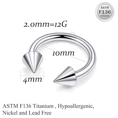 Ruifan 20G 18G 16G 14G 12G 8G 6G 4G 2G Horseshoe Nose Ring Titanium Septum Rings Piercing Jewelry Internally Threaded Gauges Cartilage Conch Helix Rook Lip Tragus Earring Hoop Eyebrow For Women Men - size: Spike: 12G - 10MM