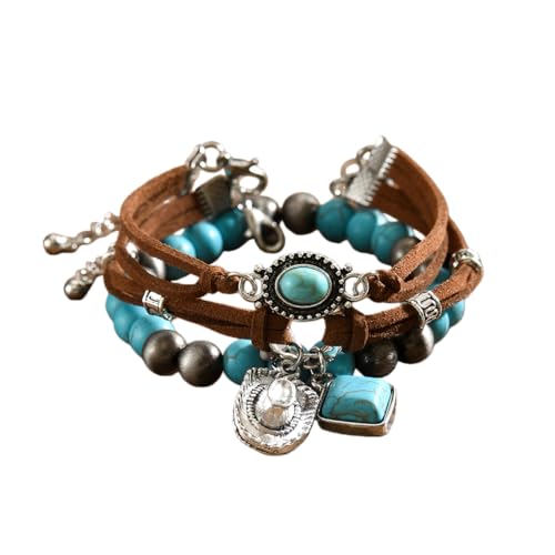 LOTSOF Western Turquoise Beaded Bracelet, Chic Stack Beaded Western Style for Country Concerts, Cowgirl Outfits & Boho Jewelry - color: Western Turquoise Cowboy Hat