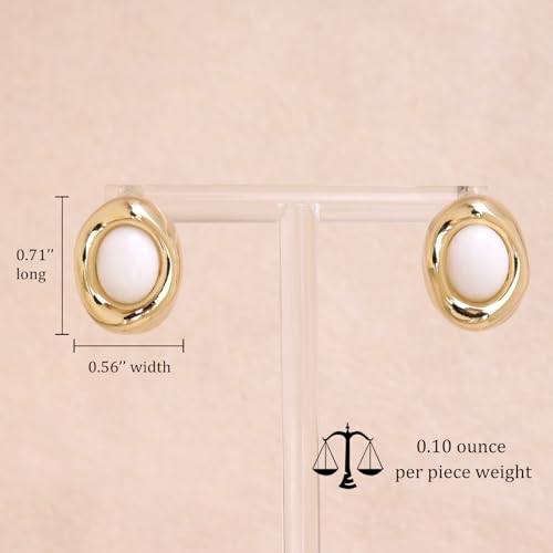 Jean Beau Chunky Gold Stone Stud Earrings for Women, Trendy Natural Gemstone Hypoallergenic Earing Valentine Jewelry Gift - color: White