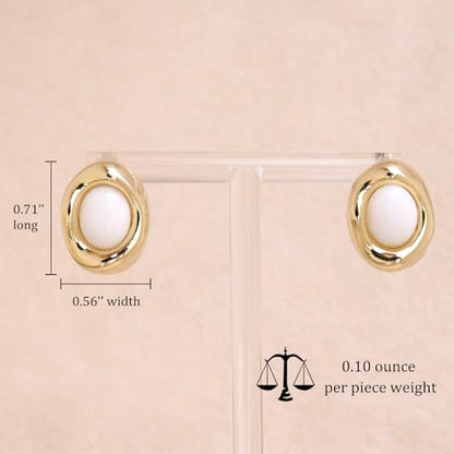Jean Beau Chunky Gold Stone Stud Earrings for Women, Trendy Natural Gemstone Hypoallergenic Earing Valentine Jewelry Gift - color: White