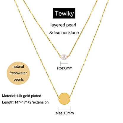 Tewiky Dainty 14k Gold Plated/Silver Cubic Zirconia Necklaces for Women | Simple CZ Jewelry Necklaces Trendy Gifts - color: layered pearl necklaces gold