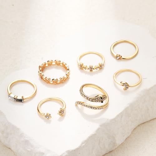 FUTIMELY Boho Retro Stackable Rings Sets for Women Knuckle Joint Finger Knuckle Nail Ring Sets Moon Stars Stack Preppy Statement Rings Cute Trendy Stuff Jewelry - style: E-5