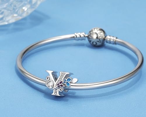 S925 Silver Butterfly Initial Letter Charms Fit for Pandora Charms Bracelets and Necklace Alphabet Bead Charms Jewelry Gifts for Women - color: Y