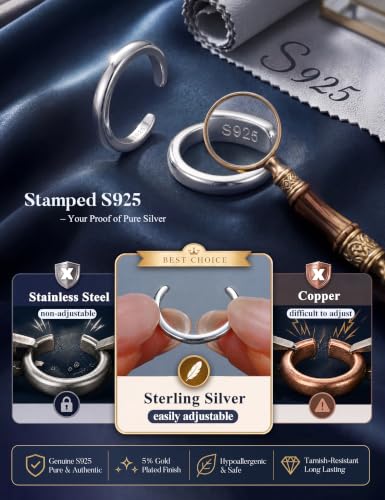 Subiceto 925 Sterling Silver Ear Cuffs Non Piercing - Adjustable Hypoallergenic 14K Gold Plated Clip On Earrings for Women Cubic Zirconia Silver Ear Cuff Helix Cartilage Fake Piercing - color: 04 Smooth Silver Tone