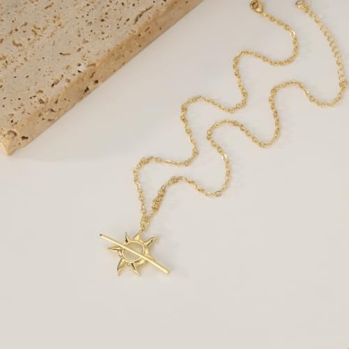 Pendant Necklace for Women, Fashion Jewelry, 14k Gold-Plated Star/Sun/Moon/Heart Set/Necklace Gift for Friends - color: Sun-G