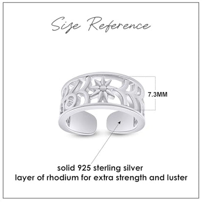 Adjustable Flower Toe Ring for Women | Metal: Sterling Silver - color: white-gold