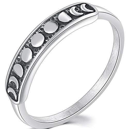 Jude Jewelers Retro Vintage Stainless Steel Moon Phase Shape Crescent Stacking Wedding Band Promise Ring