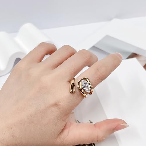 OIDIMS Elegant CZ Wrap Open Ring for Women Sparkly Cubic Zirconia Adjustable Stacking Rings Trendy Wedding Band 18K Gold-Tone Plated Stainless Steel Comfort Fit Knuckle Fashion Jewelry - color: Clear