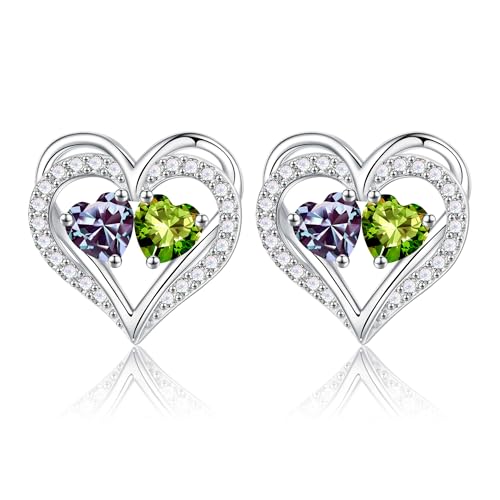 Iefil Birthstone Earrings for Women - 925 Sterling Silver Birthstone Earrings, Anniversary Birthday Gifts for Women Wife Girlfriend Mom - color: 06-08-Jun-Aug Birthstone