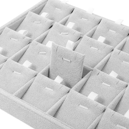 2PC Gray Ice Velvet Stackable Jewelry Display Tray Organizer with Removable Dividers, Multi-Compartment Storage Box for Earrings Necklaces Bracelets Rings Showcase - 13.8x9.5x1.2inch
