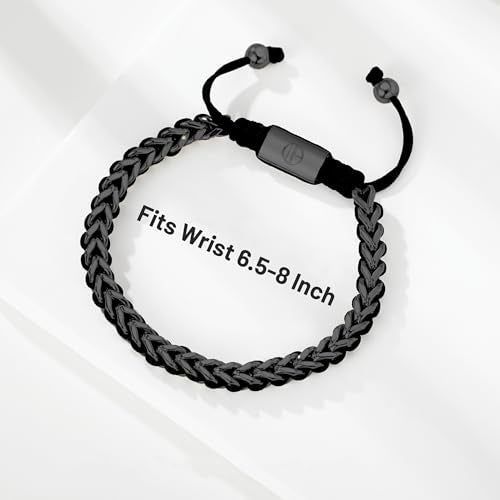 18K Gold-Plated Bracelets for Men Franco Link Chain Adjustable | Stainless Steel Bracelet, Gold Beads Bracelet, Handcrafted Braided, Mens Jewelry Birthday Gift for Men - color: Black