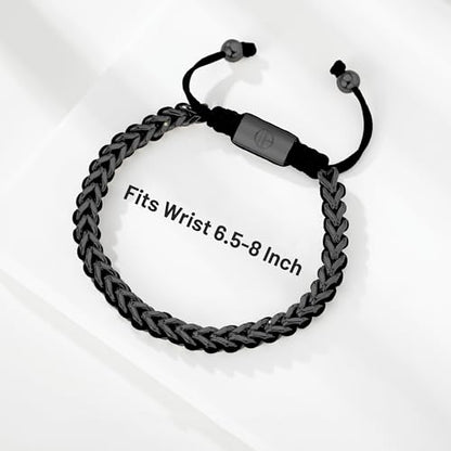 18K Gold-Plated Bracelets for Men Franco Link Chain Adjustable | Stainless Steel Bracelet, Gold Beads Bracelet, Handcrafted Braided, Mens Jewelry Birthday Gift for Men - color: Black