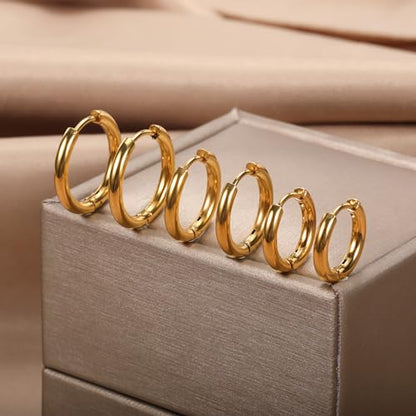 Silver Gold Hoop Earrings for Women Men, 316L Surgical Stainless Steel Huggie Hoop Earrings Set Hypoallergenic Small Cartilage Earrings Lightweight Hoop Earrings Huggie Set - color: gold-12/14/16mm