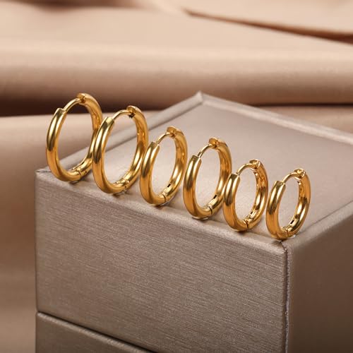 Silver Gold Hoop Earrings for Women Men, 316L Surgical Stainless Steel Huggie Hoop Earrings Set Hypoallergenic Small Cartilage Earrings Lightweight Hoop Earrings Huggie Set - color: gold-16/18/20mm