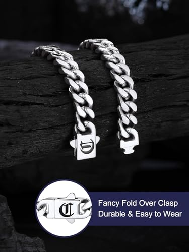 Bandmax Mens Hip Hop Cuban Link Bracelets 5/7/9/12MM Stainless Steel Miami Curb Chain Bracelet Silver/Gold Plated/Black Wristlet Chains for Men 7"-9" - color: 16 7MM Steel-Custom