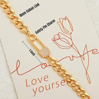 PEARLADA 18k Gold Plated Chain Layerd Bracelet Coin Charm Toggle Bracelet Trendy Cubic Zirconia Jewelry - color: Pin
