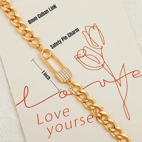 PEARLADA 18k Gold Plated Chain Layerd Bracelet Coin Charm Toggle Bracelet Trendy Cubic Zirconia Jewelry - color: Pin