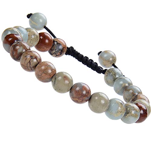 MASSIVE BEADS Natural Healing Power Gemstone Crystal Beads Unisex Adjustable Macrame Bracelets - color: Imperial Jasper, size: 8mm