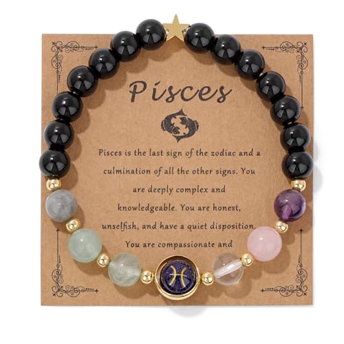 Zodiac Bracelets for Women 12 Constellations Healing Crystal Stone Beads Bracelet Birthday Zodiac Gifts Horoscope Spiritual Bracelet - color: Pisces