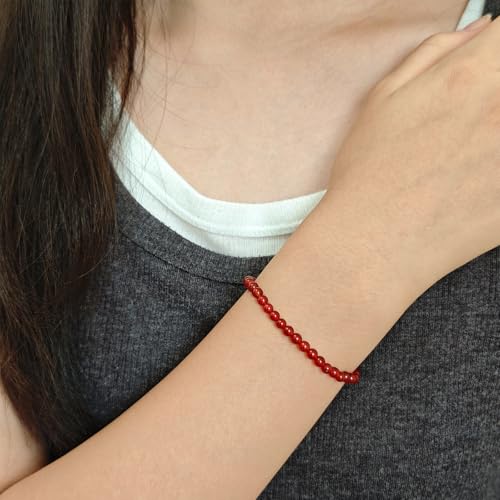 Natural Healing Gemstone Bracelet Handmade Yoga Stretch Elastic Bracelet Stress Relief Crystal Jewelry for Men and Women - color: Carnelian (Luck), size: 4mm