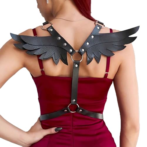 Punk Black PU Leather Body Harness Belt with Wings, Men Women Gothic Chest Chain Shoulder Waist Belt Nightclub Party Rave Body Chain Roleplay Cosplay Halloween Body Accessories Jewelry