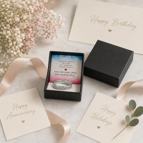 This Too Shall Pass But Fucking Hell Inspirational Mantra Ring For Women, Best Friends Engraving Stackable Self Worth Hidden Message Encouragement Friendship Gift Jewelry - color: Shall Pass But Hell Silver 10