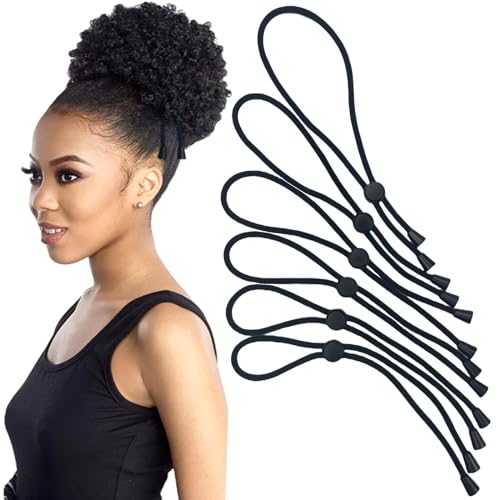Adjustable Hair Ties for Thick, Curly Hairstyles - Afro Puffs, Ponytails, Locs, Pineapples for Black Women and Girls (Pack of 6) - color: Black