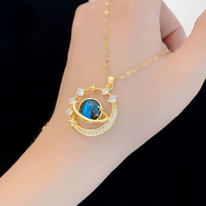 Gold Moon Star Pendant Necklace, Celestial Design with Gemstone, Great Jewelry for Women Daily Wear