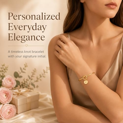 LemonRose Initial Bracelets for Women - Dainty Tie the Knot Letter A-Z 14K Gold Plated for Women Gold Cuff Bracelet for Womens Jewelry Personalized Bridesmaid Proposal Gifts - color: Gold K