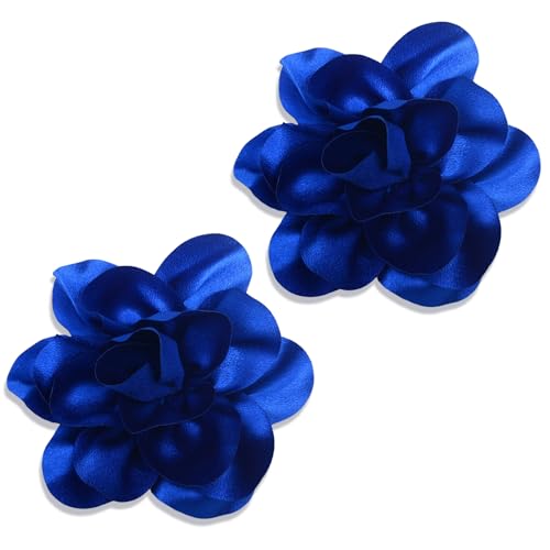 2Pack 6inch Extra Large Satin Brooches Lapel Pins Dainty Elegant Fabric Camellia Rose Flower Brooch Pin for Women Wedding Part Dance Clothes Accessories Jewelry - color: Royalblue