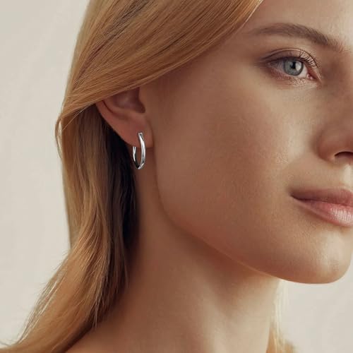 Gacimy Gold Hoop Earrings for Women 14K Real Gold Plated Hoops with 925 Sterling Silver Post - color: Silver, size: 20mm