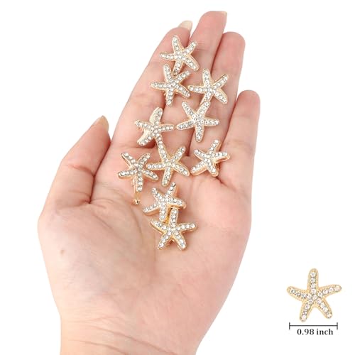 YISSION 20 Pcs Gold Starfish Hair Clips Cute Rhinestone Hair Pins Small Hair Barrettes Starfish Hair Clip Mermaid Hair Accessories for Girls Women Beach Party - color: Gold & White Rhinestone