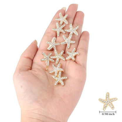 YISSION 20 Pcs Gold Starfish Hair Clips Cute Rhinestone Hair Pins Small Hair Barrettes Starfish Hair Clip Mermaid Hair Accessories for Girls Women Beach Party - color: Gold & White Rhinestone