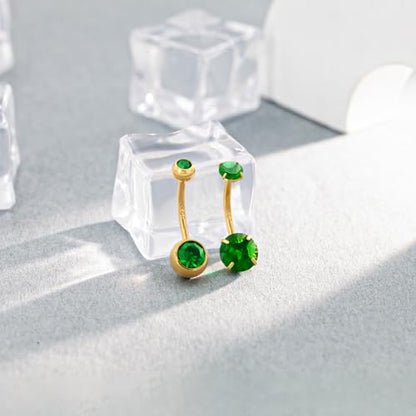 2pcs 14k Gold Filled Belly Button Rings, 14G 8mm/10mm/12mm Threaded Barbell Belly Button Piercing, Navel Ring Piercing Jewelry - color: 14K GF-2pcs-Green Round CZ-10mm