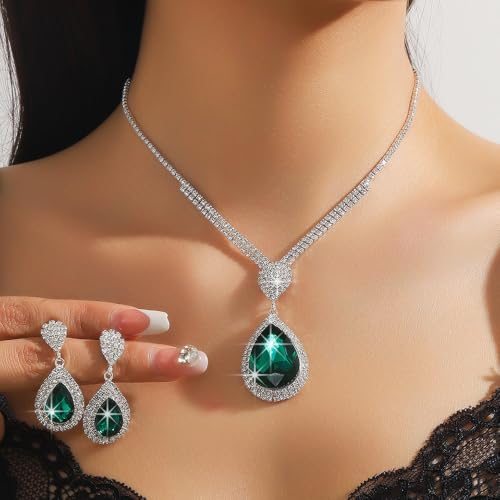 Fashion Red Black Colorful Bridal Teardrop Layered Crystal Necklace Earrings Set Sparkly Rhinestone Crystal Elegant Bridal Teardrop Shape Choker Earrings For Prom Costume Set Christmas Halloween Full Rhinestone Choker Necklace Earrings for Women - color: