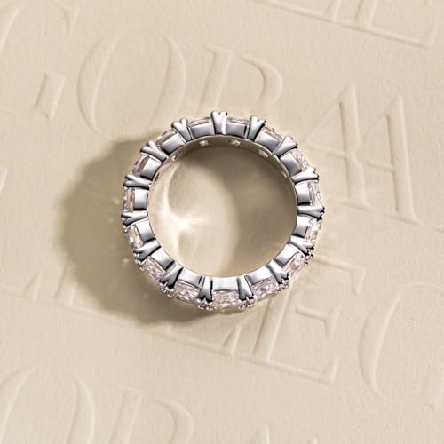 Cubic Zirconia Eternity Band Ring Round Cut/Cushion Cut 5A Grade D Color Simulant Diamond CZ Wedding Band Promise Anniversary Ring for Women - color: Cushion Cut