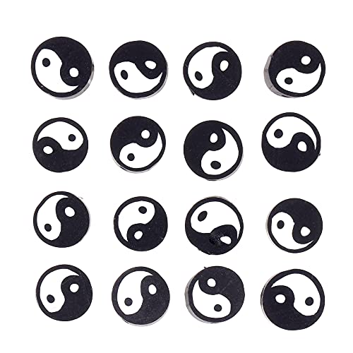 100pcs Black Yin Yang Polymer Clay Spacer Beads for Women Jewelry Making DIY Bracelet Necklace Hair Clip Accessories (Black Yin Yang) - color: Black Yin Yang