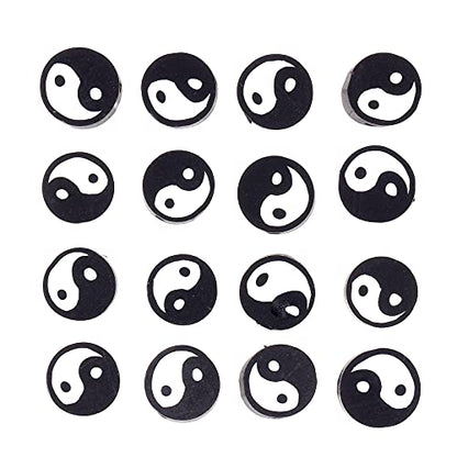 100pcs Black Yin Yang Polymer Clay Spacer Beads for Women Jewelry Making DIY Bracelet Necklace Hair Clip Accessories (Black Yin Yang) - color: Black Yin Yang