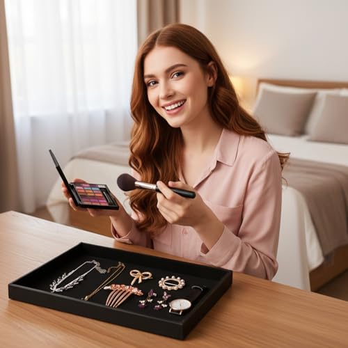 6 Pcs Velvet Stackable Jewelry Organizer Trays Showcase Display Tray Bracelet Ring Earring Necklace Organizer Empty Plate for Drawers Countertop (Black)